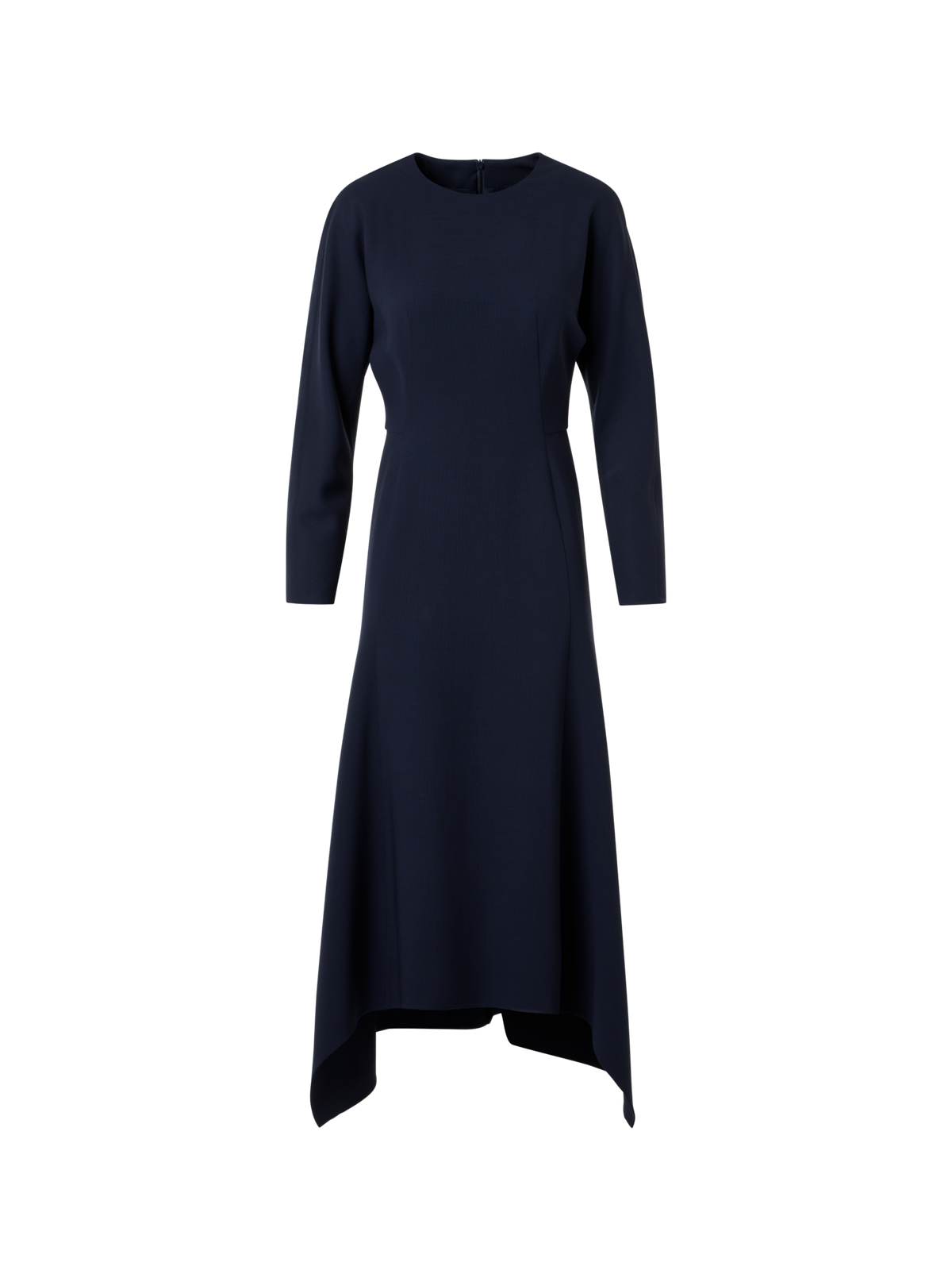 Designer Asymmetrical Cool Wool Midi Dress - navy - blue