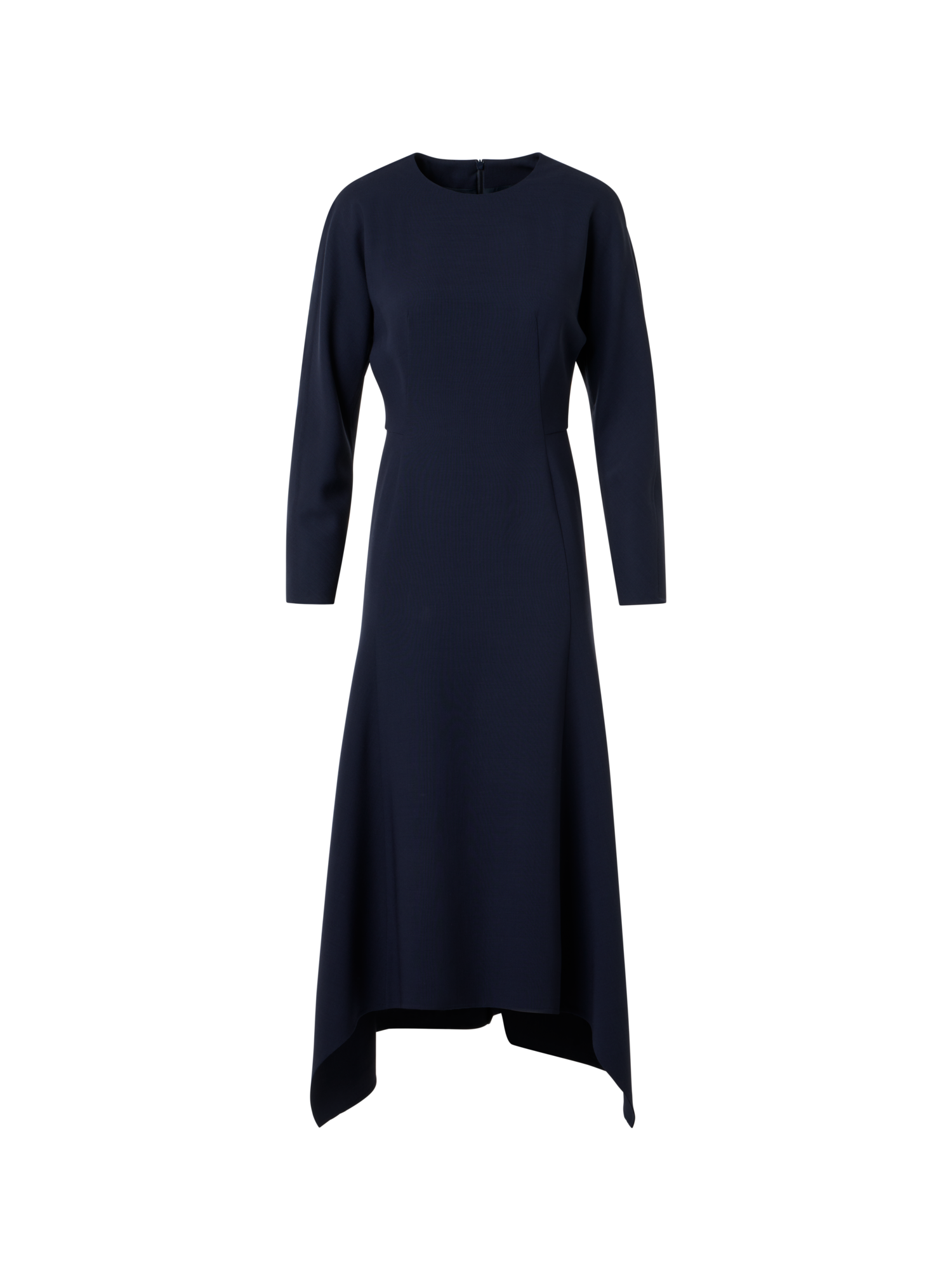 Designer Asymmetrical Cool Wool Midi Dress - navy - blue