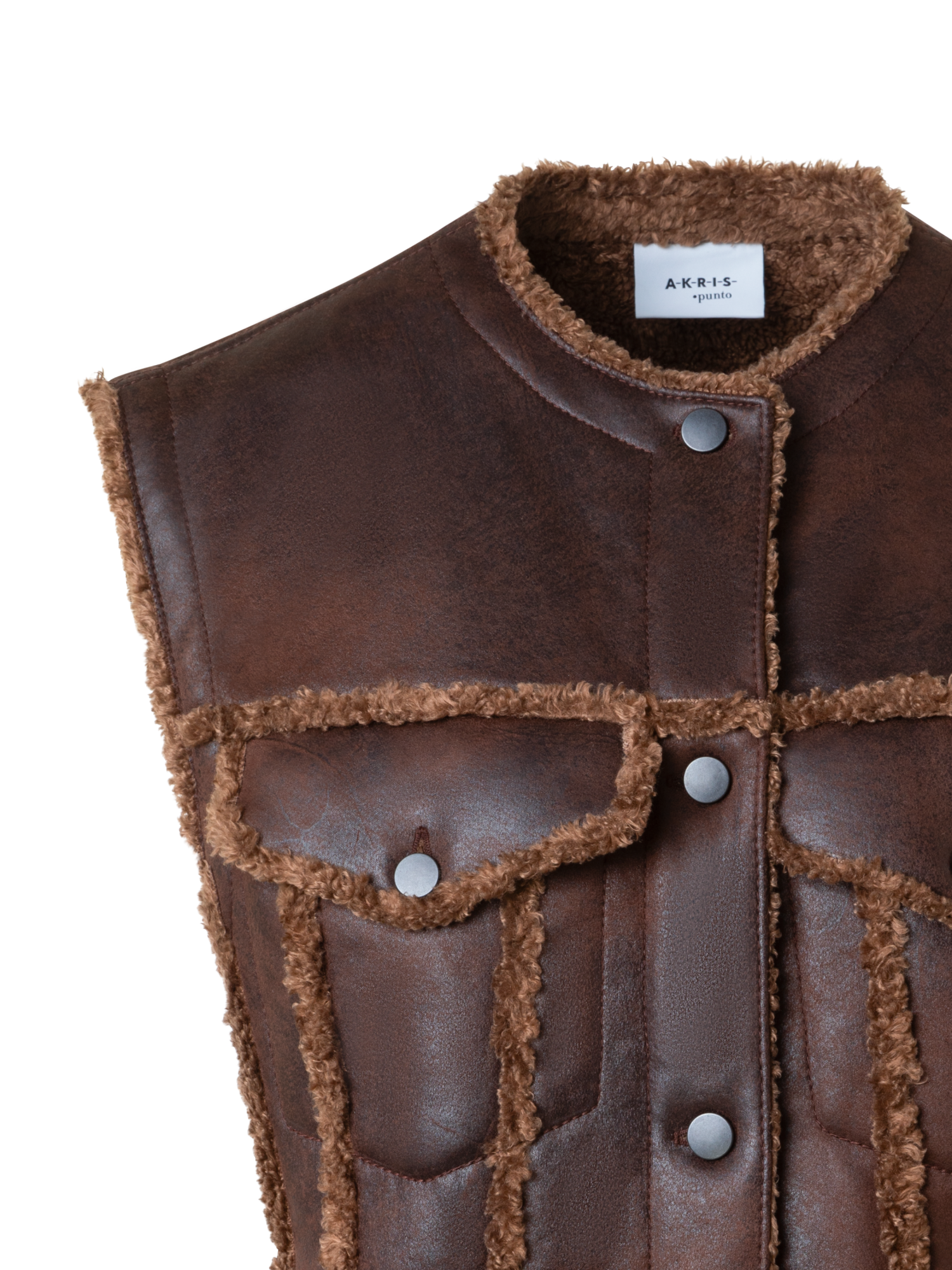 Designer Overized Faux Shearling Biker Gilet - neutral - brown