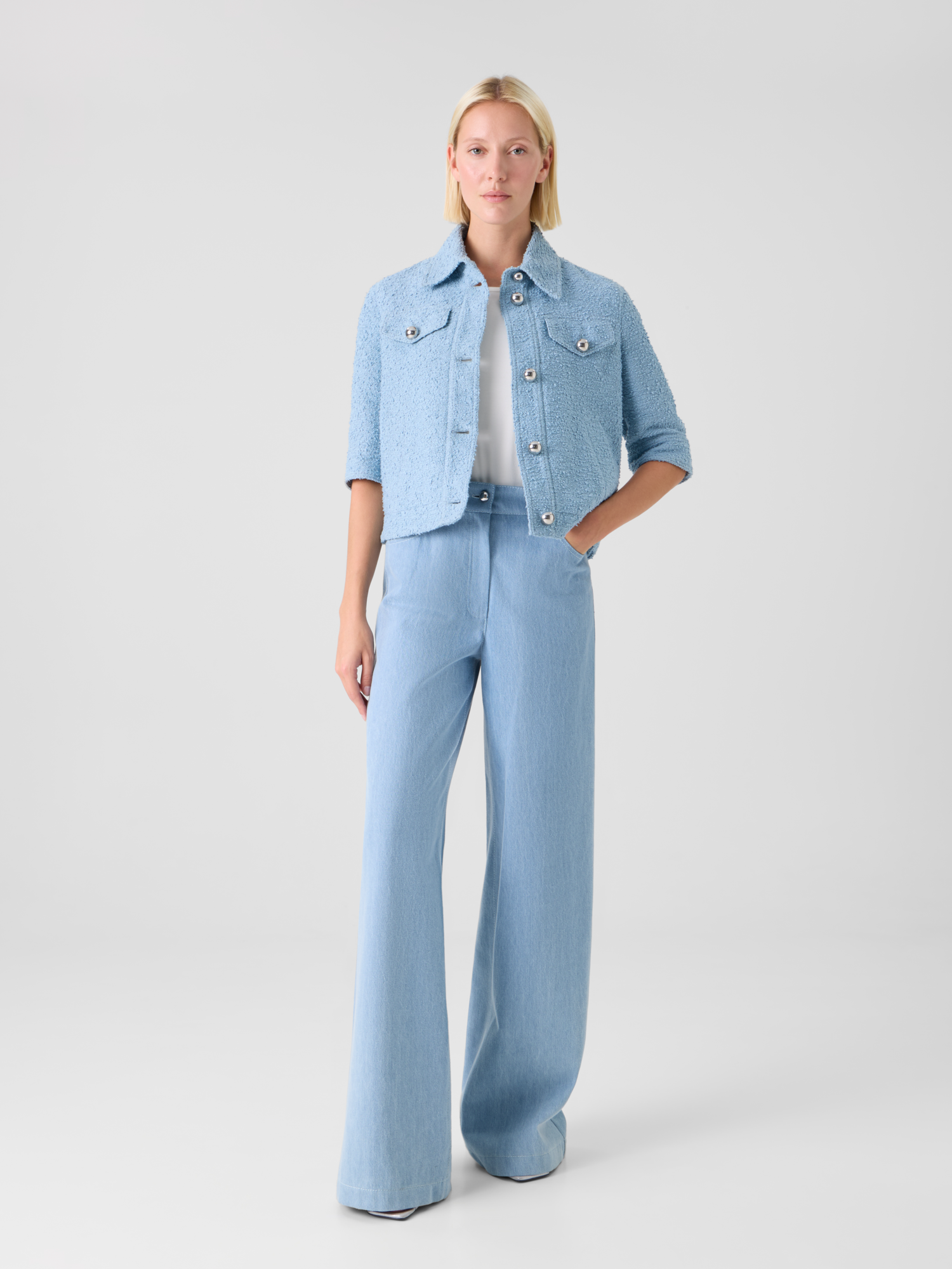 Designer Cooper Wide Leg Stretch Cotton Denim Pants - blue 