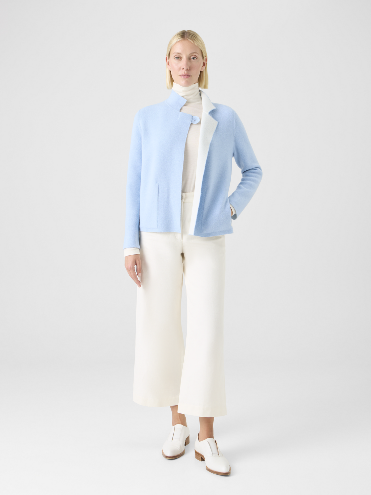 Designer Reversible Cashmere Double-Face Jacket - blue - ecru #editorial