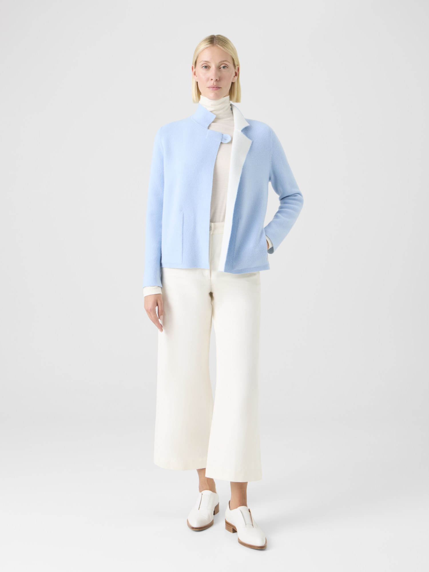 Designer Reversible Cashmere Double-Face Jacket - blue - ecru 