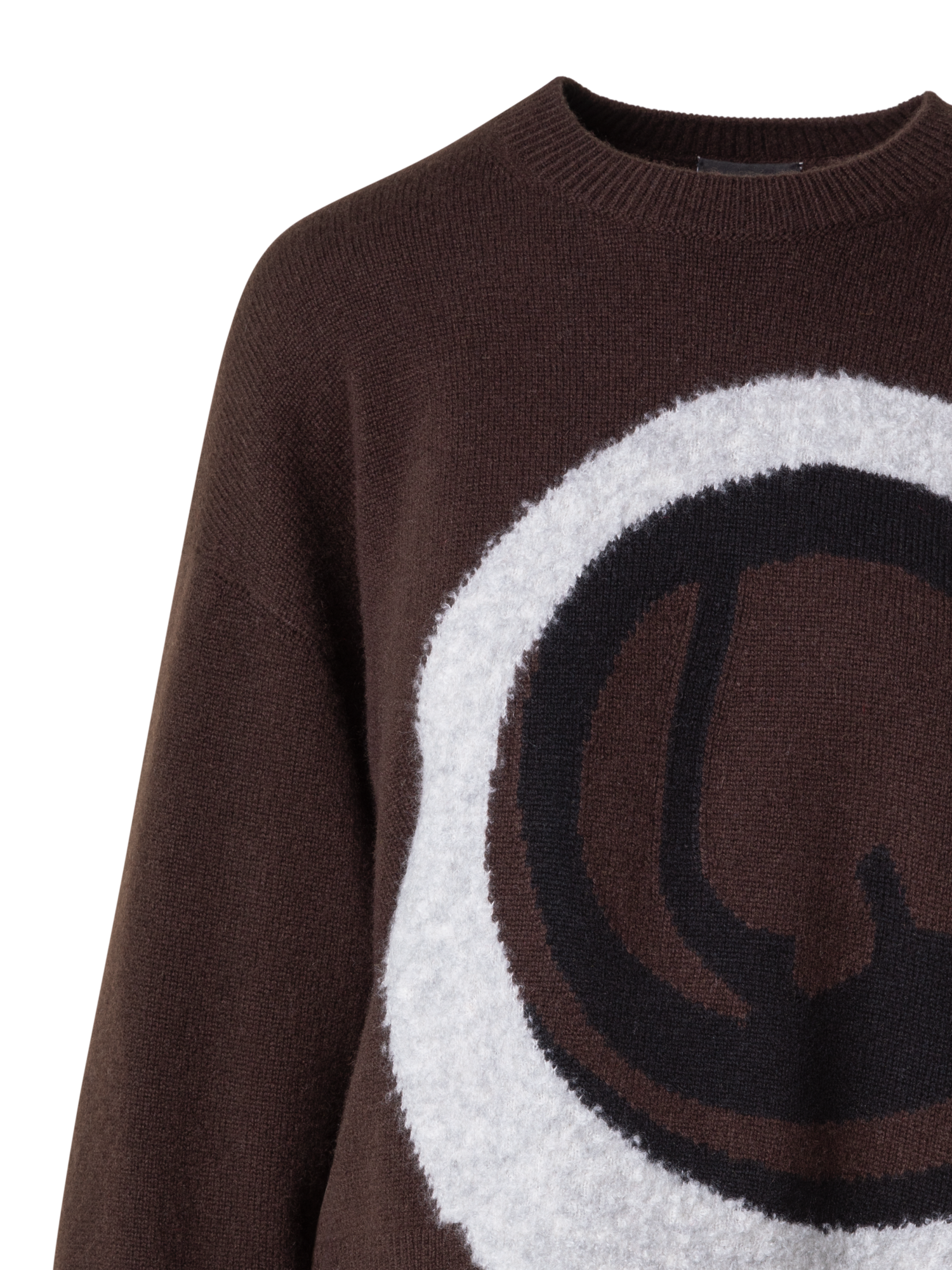 Designer Cashmere Silk Sweater with Bouclé Loop Design - brown - multicolor