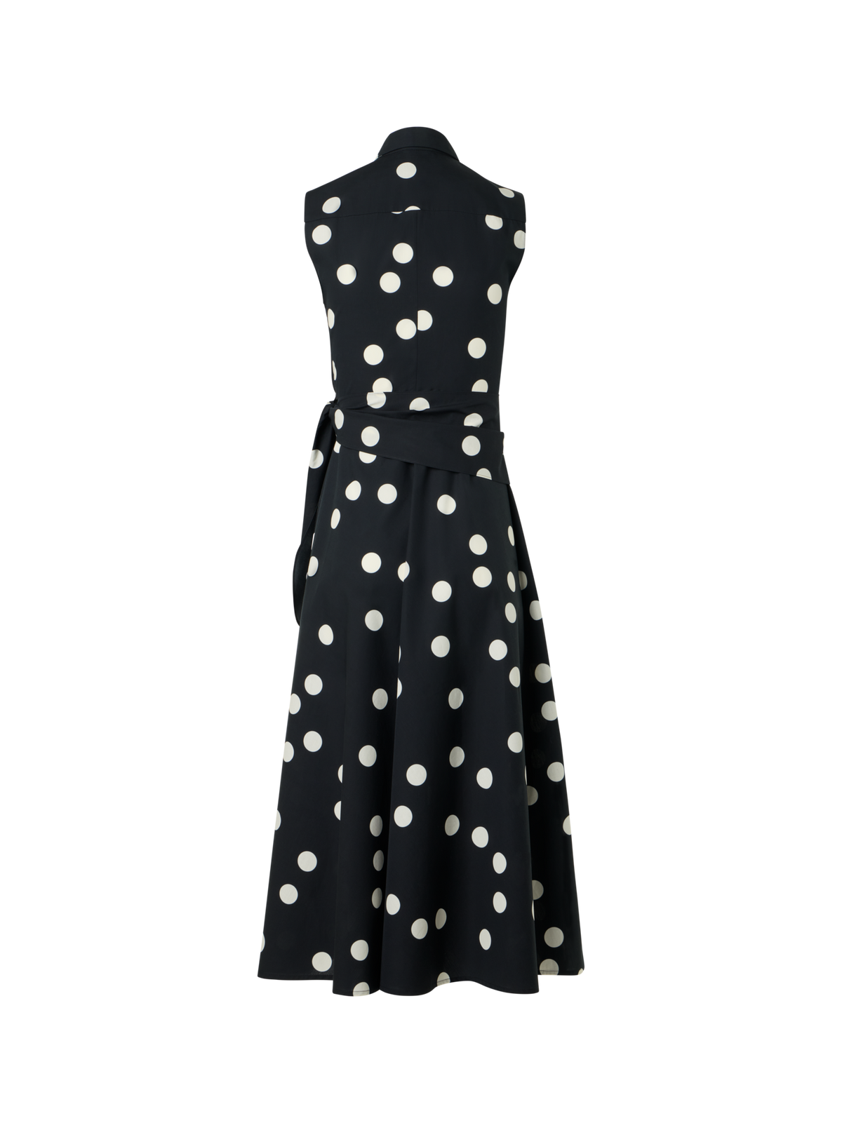 Designer Polka Dot Wrap Midi Dress in Cotton Poplin - black