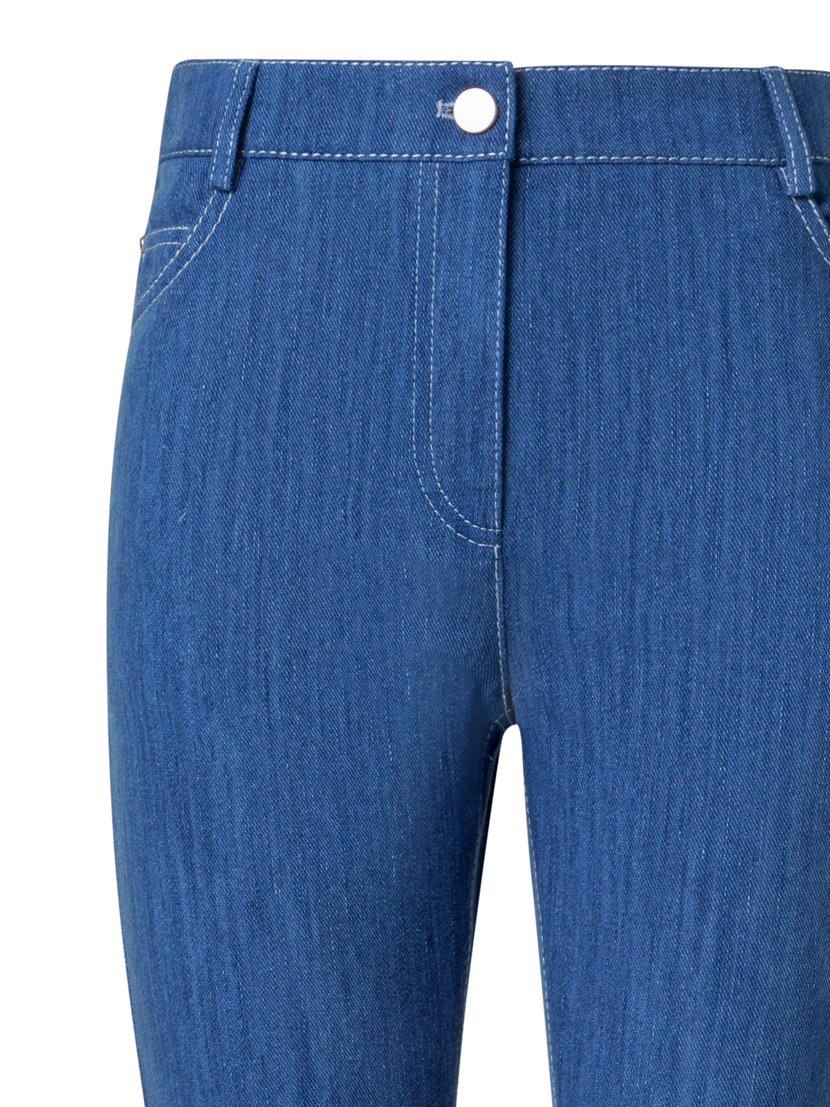 Designer Cropped Straight Cotton Denim Stretch Pants - blue
