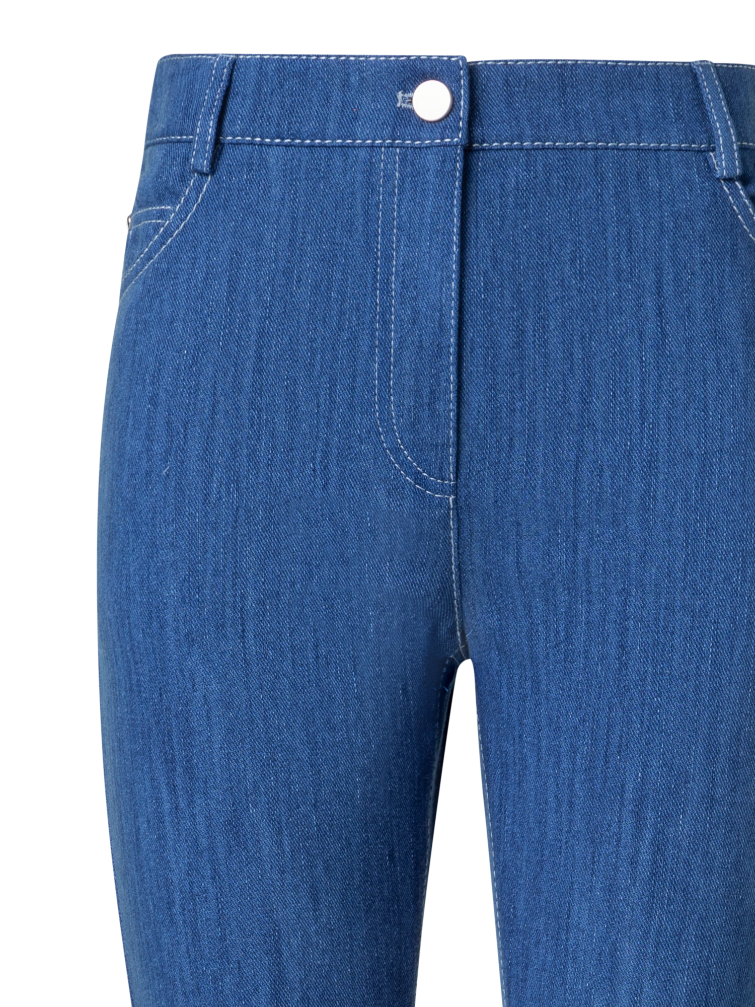 Designer Cropped Straight Cotton Denim Stretch Pants - blue