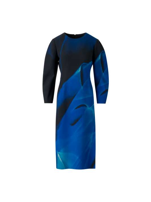 Designer Barrel Sleeve Dress in Alyson's Cyanotype Print - blue - multicolor