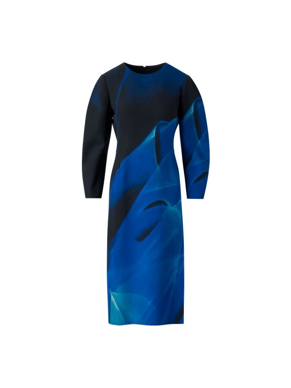 Designer Barrel Sleeve Dress in Alyson's Cyanotype Print - blue - multicolor