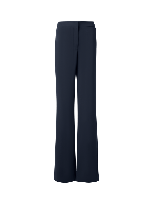 Designer Straight Laser Cut Pants with Elastic Waist - navy - blue