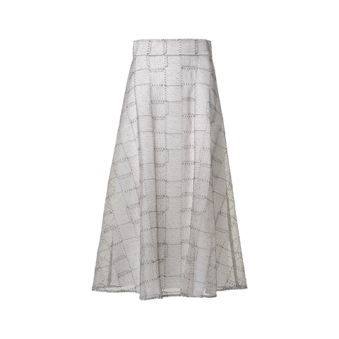A-Line Square on Tulle Embroidery Midi Skirt
