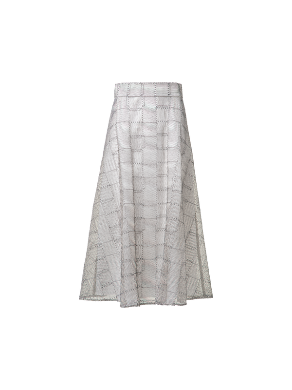 Designer A-Line Square on Tulle Embroidery Midi Skirt - multicolor - ecru - white