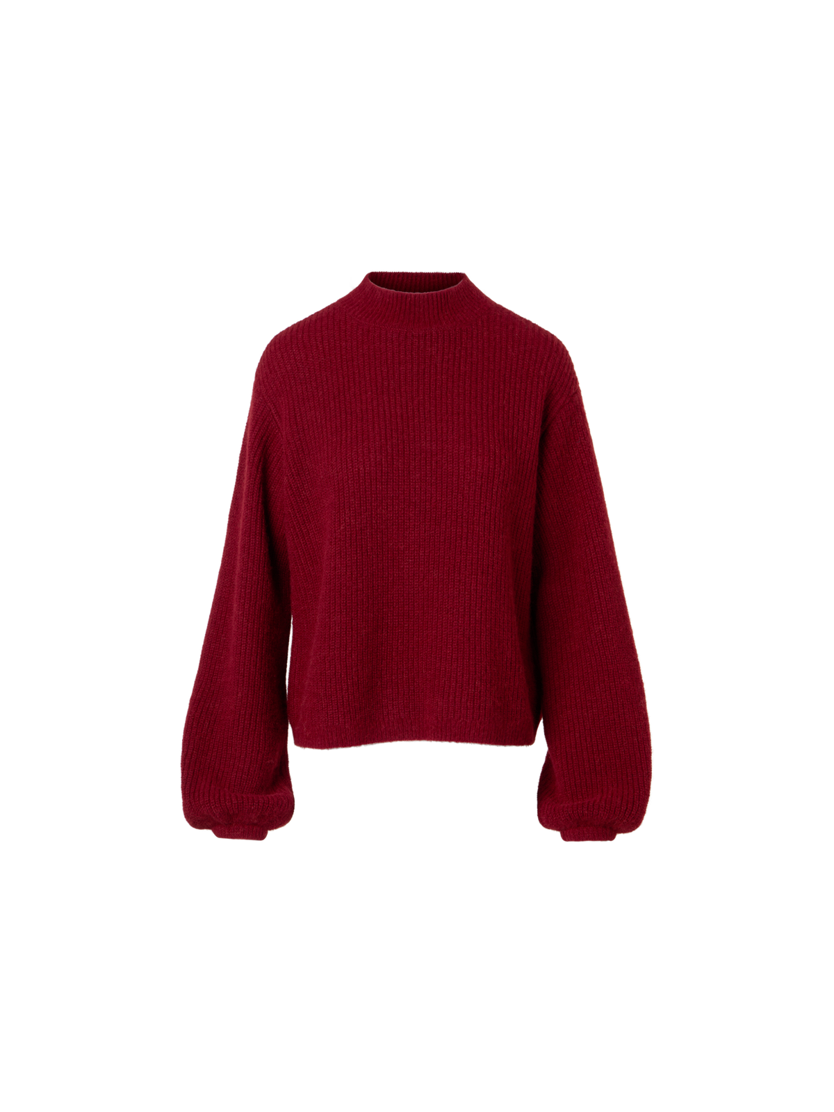 Designer Balloon Sleeve Alpaca Wool Knit Sweater - red