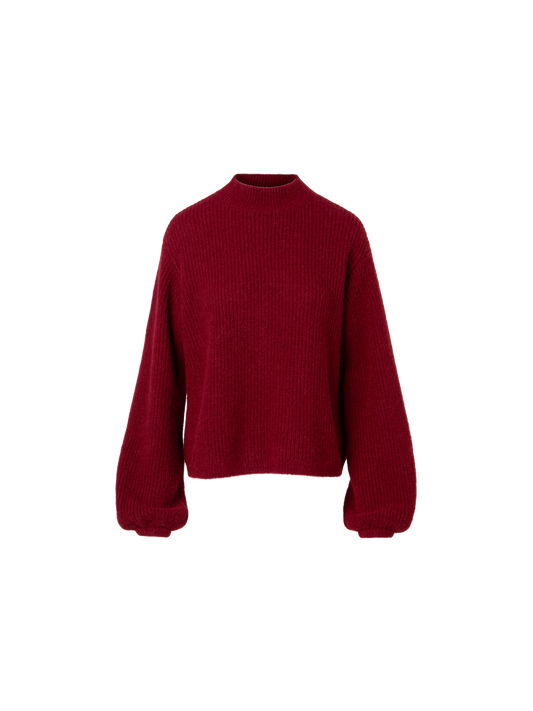 Designer Balloon Sleeve Alpaca Wool Knit Sweater - red
