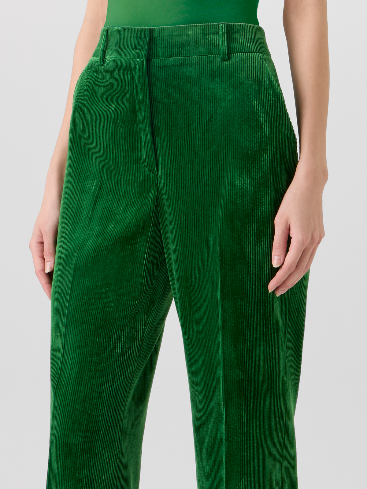 Designer Wide Leg Pants in Fluid Corduroy - green #editorial