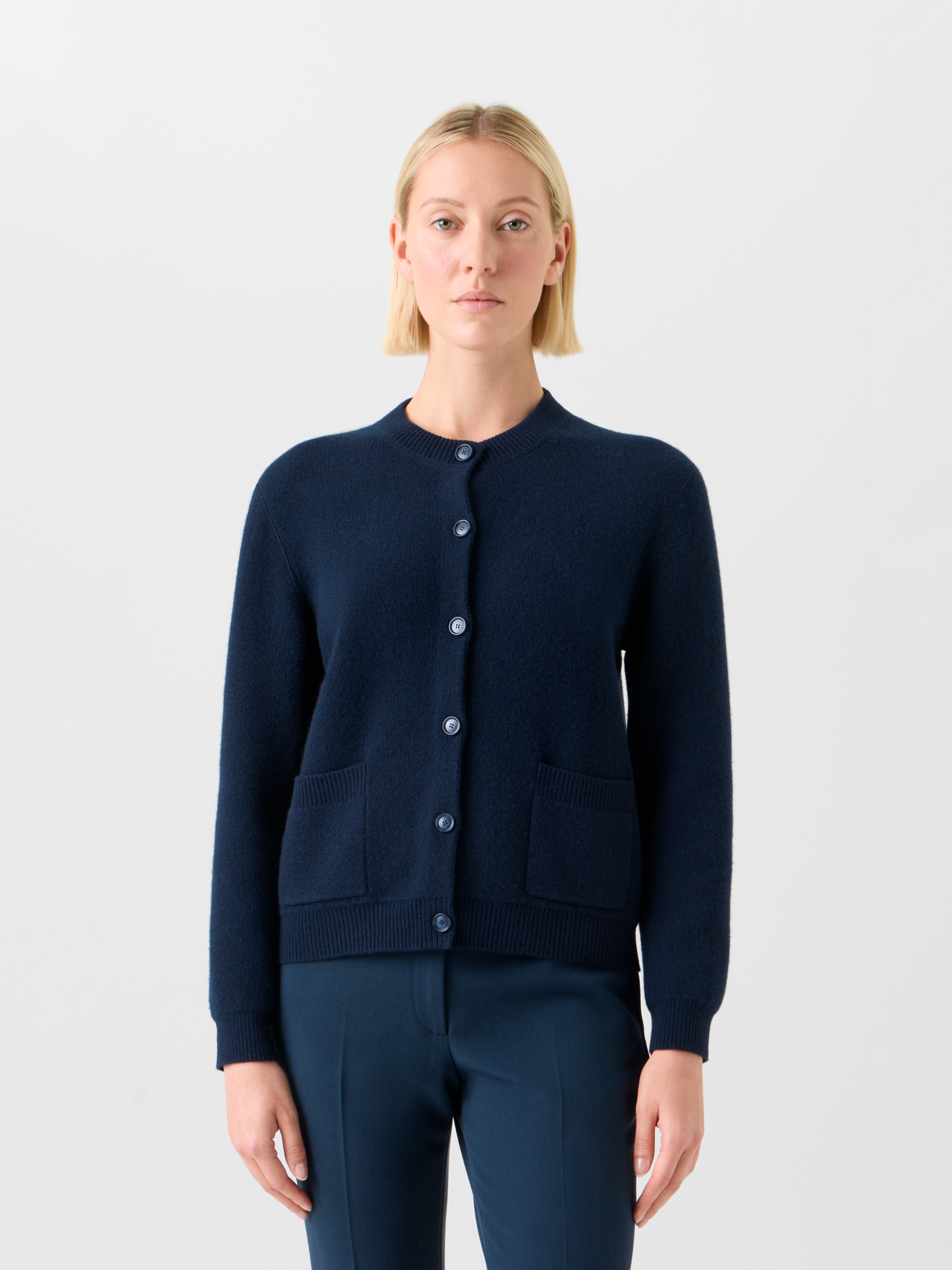 Designer Pure Cashmere Relaxed Cardigan - neutral - navy - blue 