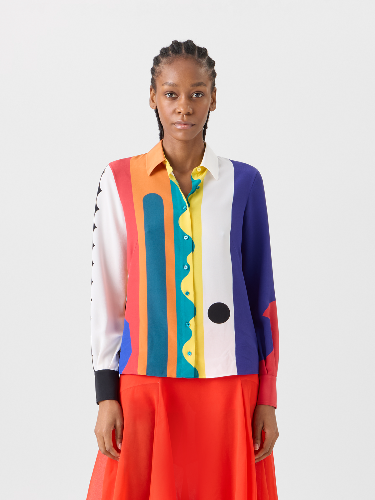 Designer Silk Crêpe Blouse with Paravent Print - multicolor #editorial