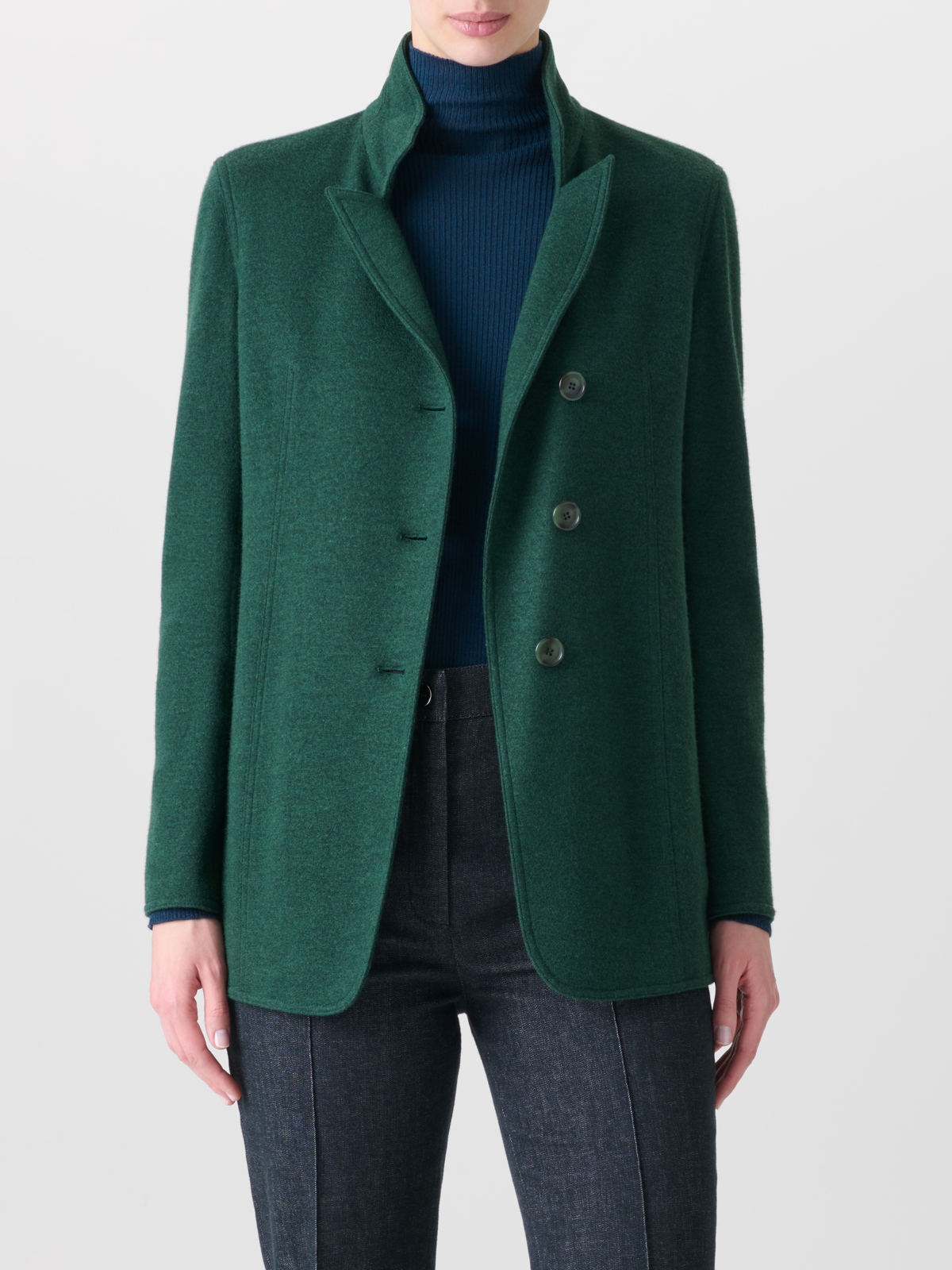 Designer Long Cashmere Jersey Blazer Jacket - green #editorial