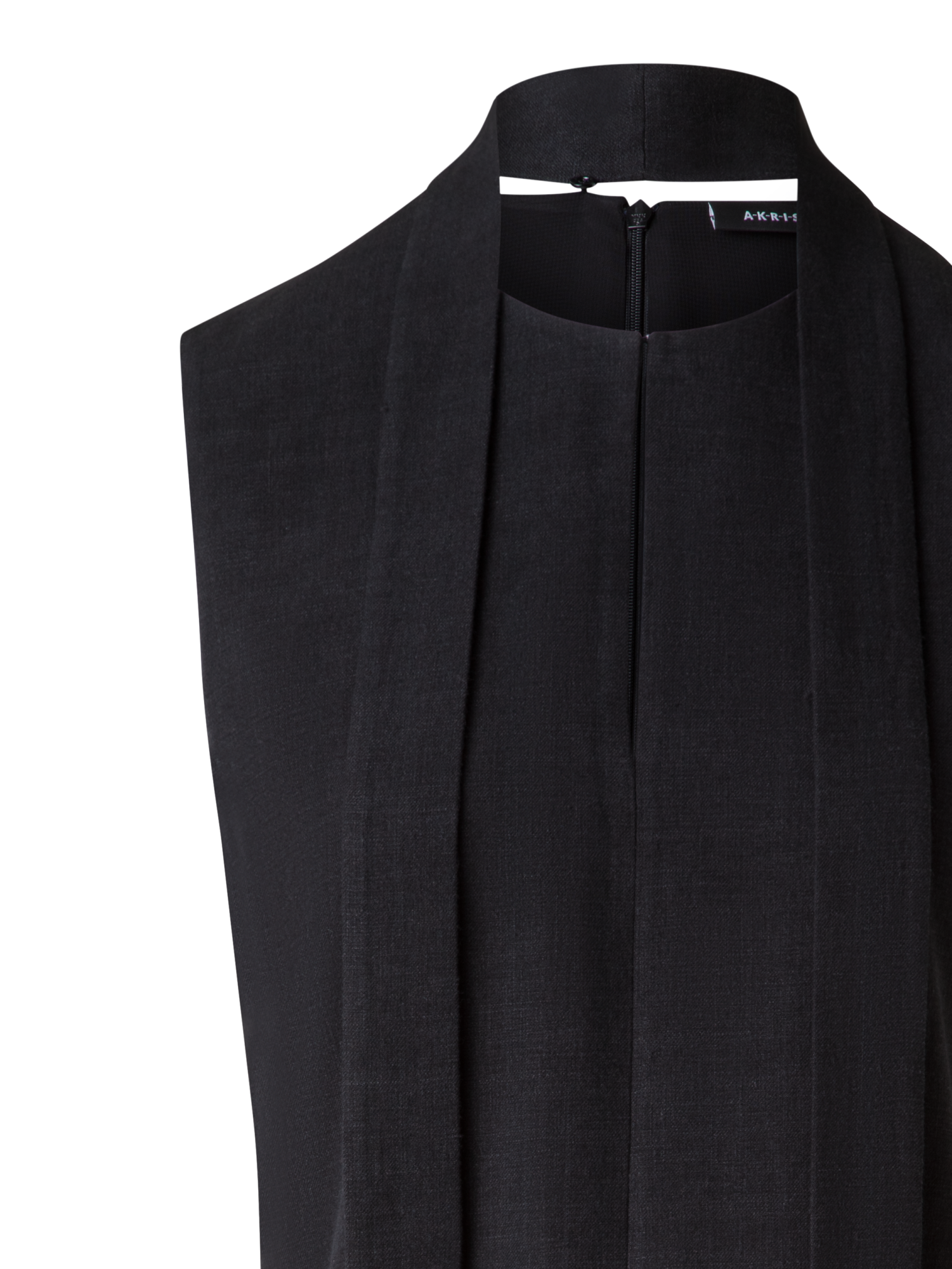 Designer Sleeveless Tie Neck Blouse in Linen Blend - black