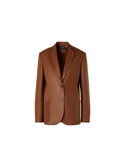 Designer Relaxed Single-Breasted Nappa Leather Blazer - brown