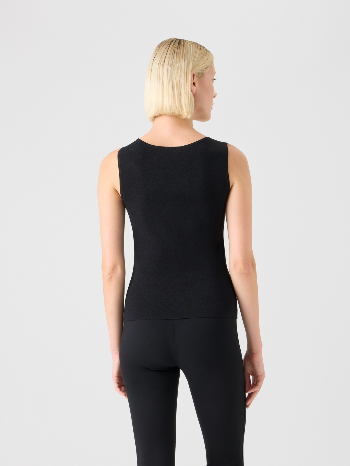 Designer Fitted Viscose Blend Knit Tank Top - black #editorial