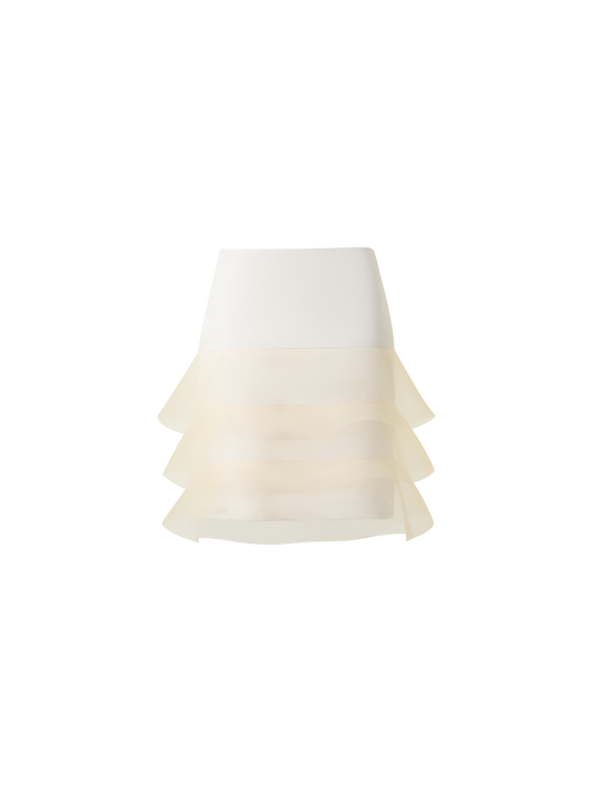 Designer Short Pencil Skirt with Tulle Waves - neutral - ecru - white