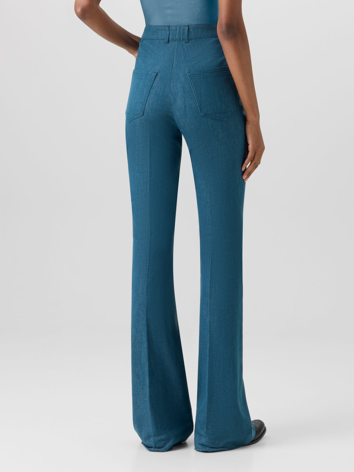 Designer Farid Bootcut Pants in Stretch-Cotton Denim - blue #editorial