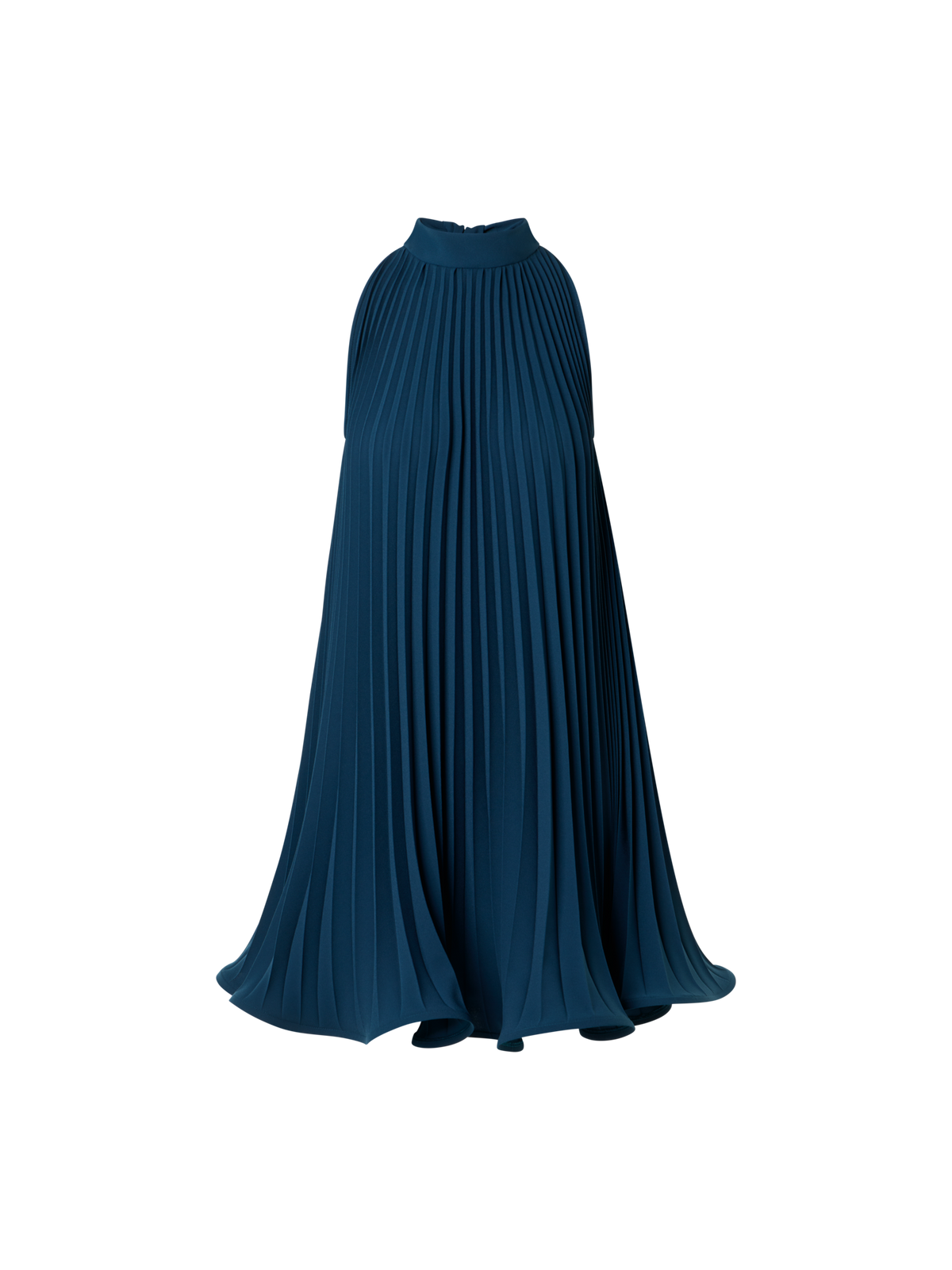 Designer A-Line Plissé Halter Mini Dress - navy