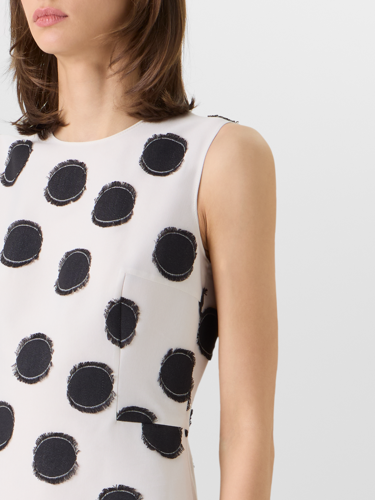 Designer Sleeveless Fringed Polka-Dot Midi Dress - white #editorial