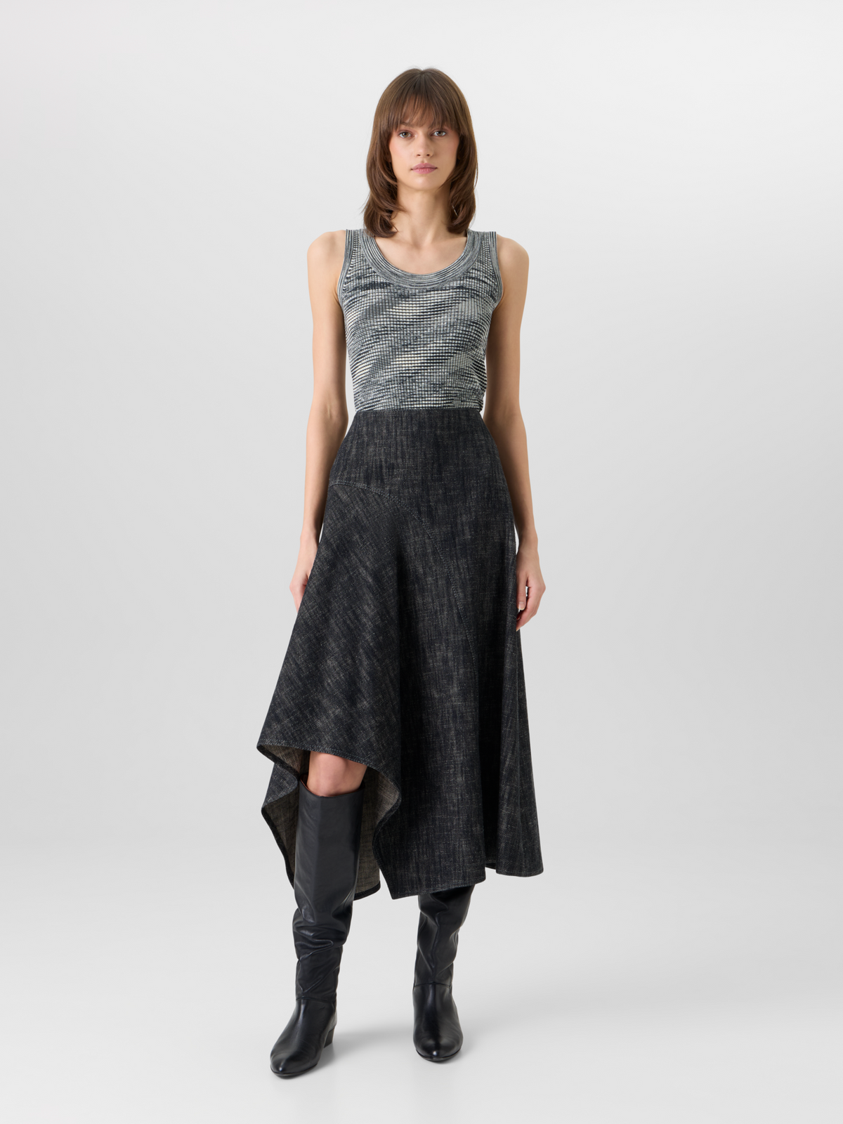 Designer Washed Heavyweight Cotton-Denim Midi Skirt - black #editorial