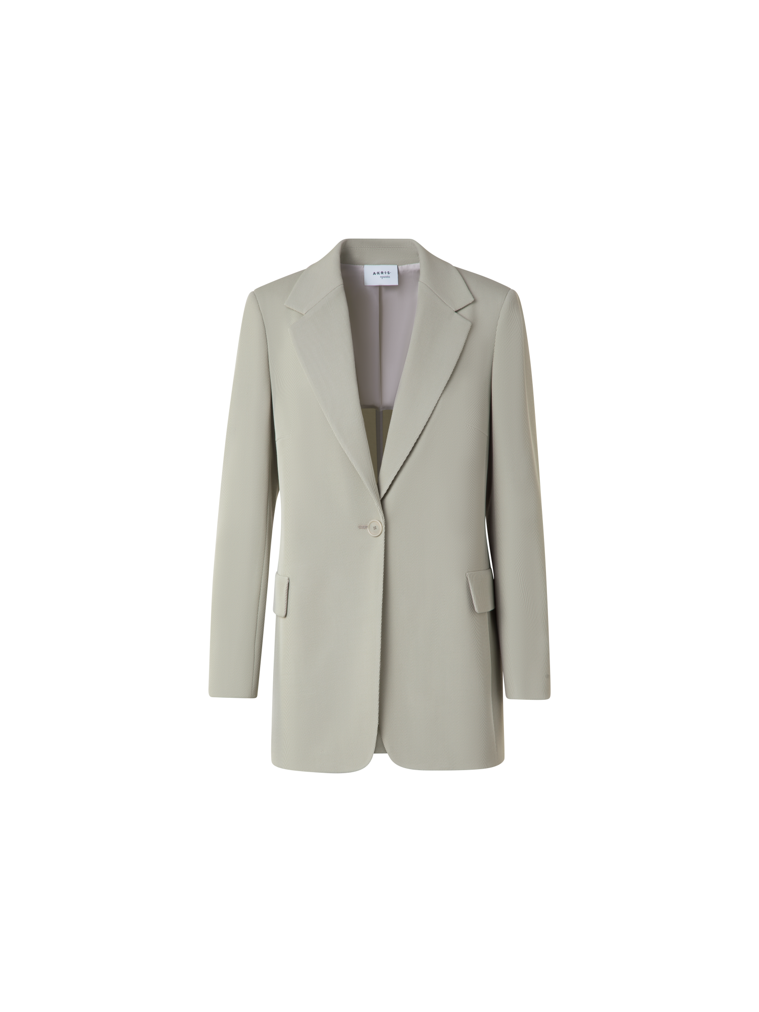 Designer Long Boyfriend Blazer in Wool Tricotine - neutral - green