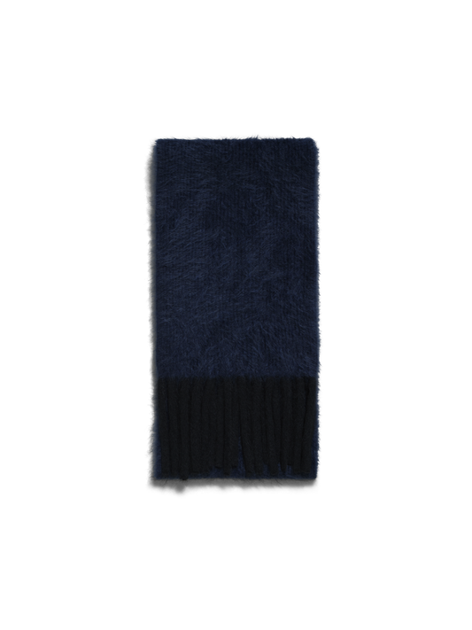 Designer Bi-Color Cloud Cashmere Scarf with Fringes - navy