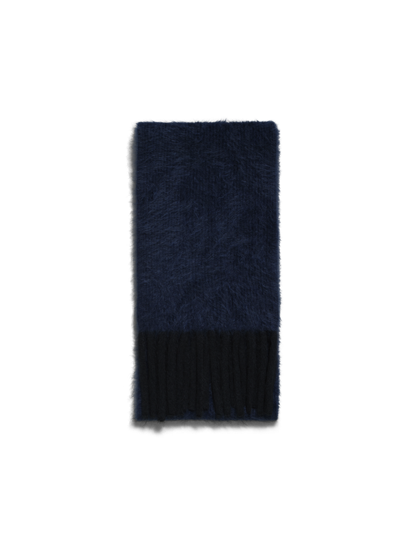 Designer Bi-Color Cloud Cashmere Scarf with Fringes - navy