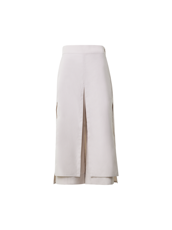 Designer Cropped Cotton Poplin Layered Pants - neutral - grey - beige