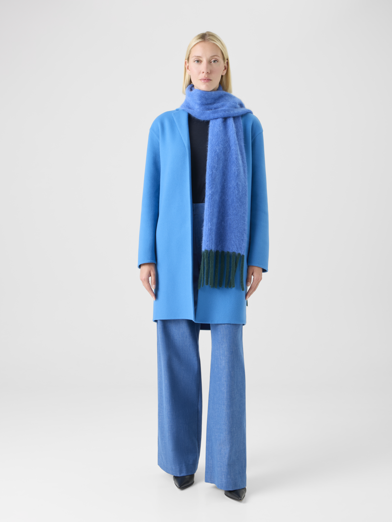 Designer Bi-Color Cloud Cashmere Scarf with Fringes - blue 