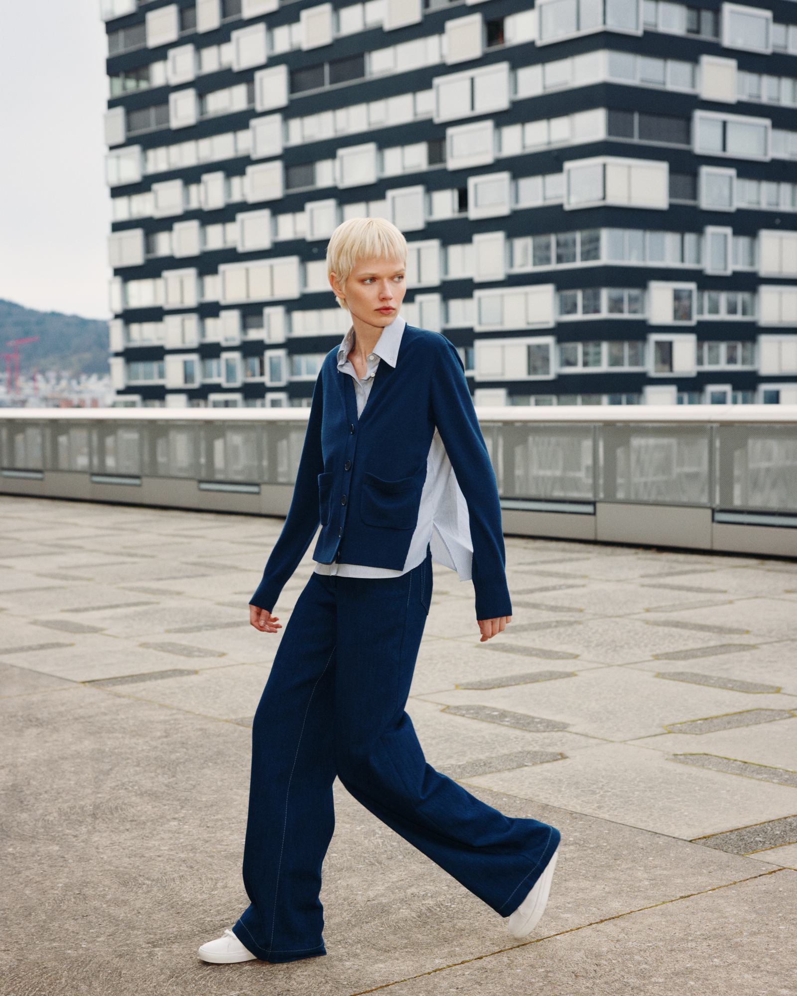 Designer Trompe L'Oeil Knit Cardigan and Blouse - navy - blue - multicolor 