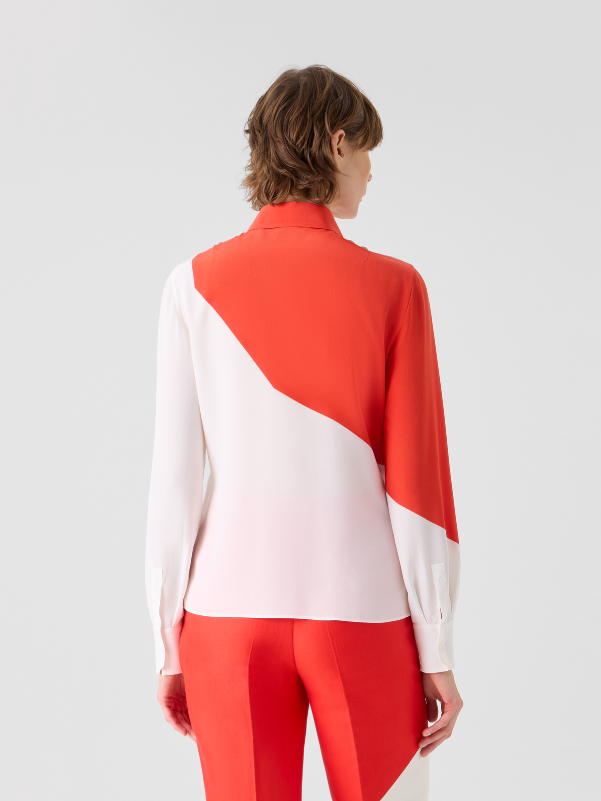 Designer Silk Crêpe Blouse with Polygon Print - multicolor #editorial