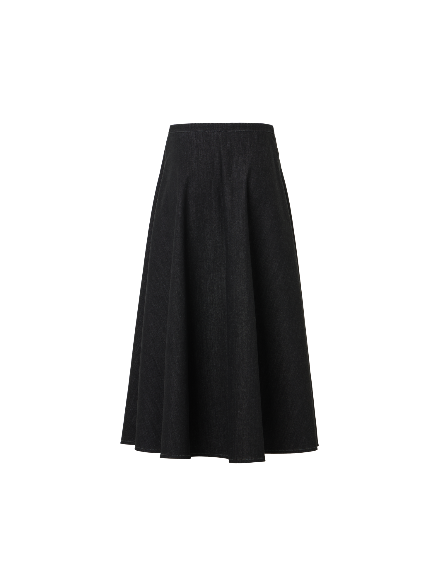 Designer Flared Cotton Stretch Denim Skirt - black