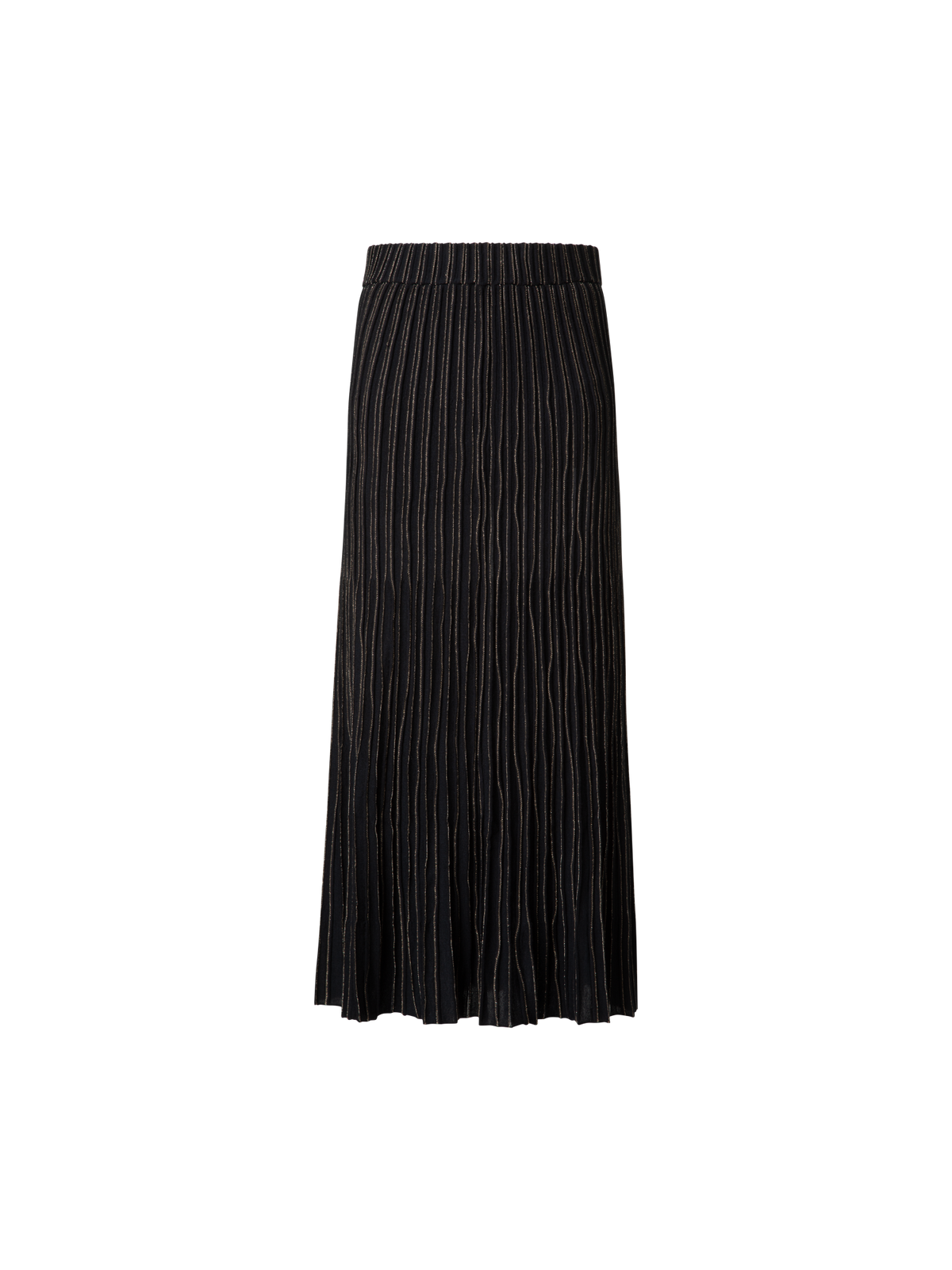Designer Midi Knit Skirt with and Golden Lurex Stripes - black - multicolor - gold