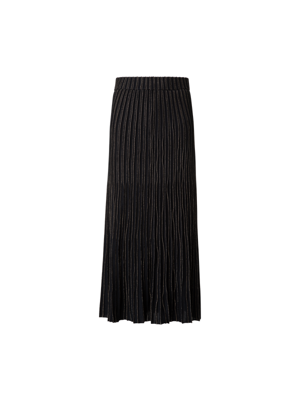 Designer Midi Knit Skirt with and Golden Lurex Stripes - black - multicolor - gold