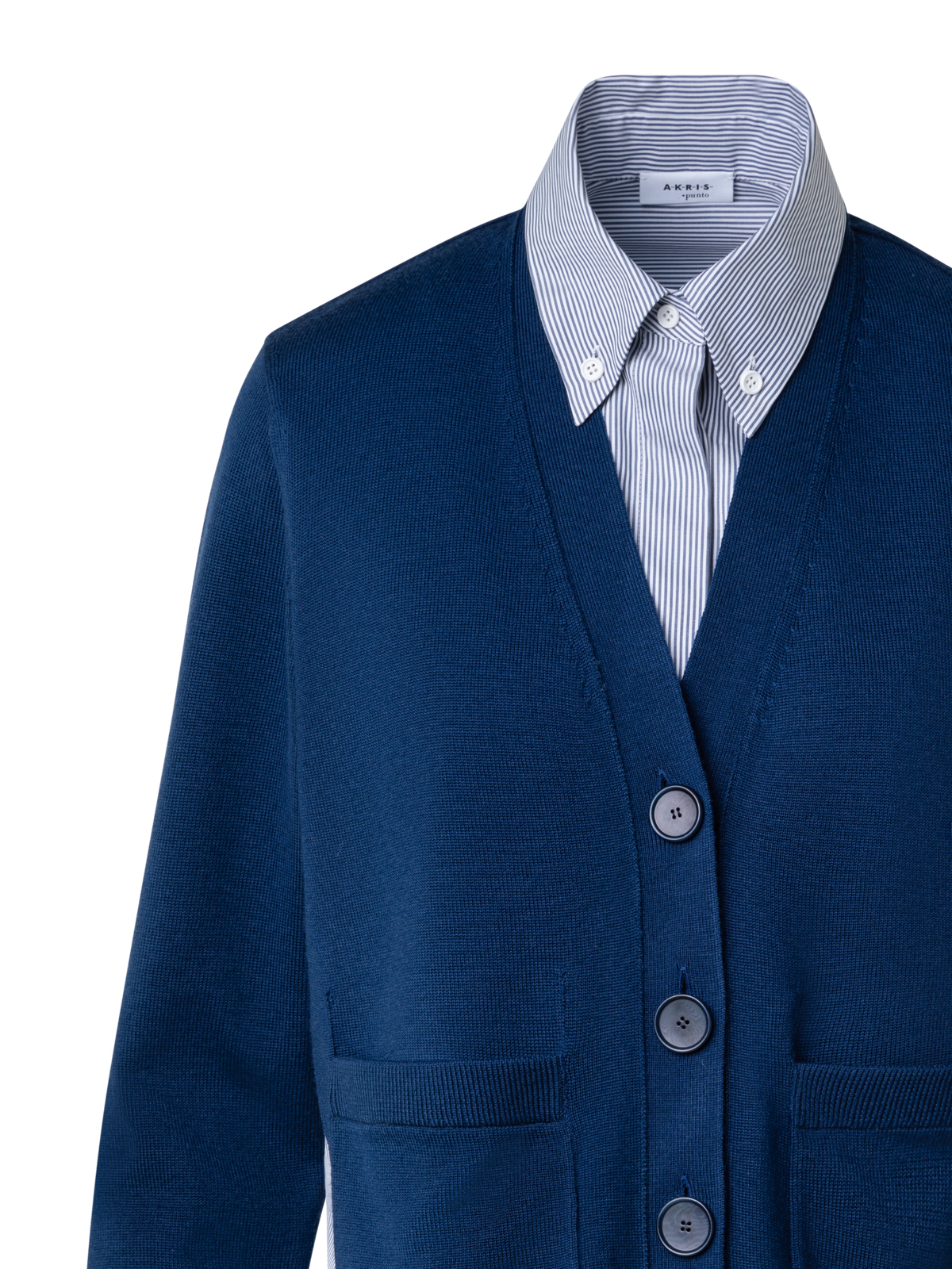 Designer Trompe L'Oeil Knit Cardigan and Blouse - navy - blue - multicolor