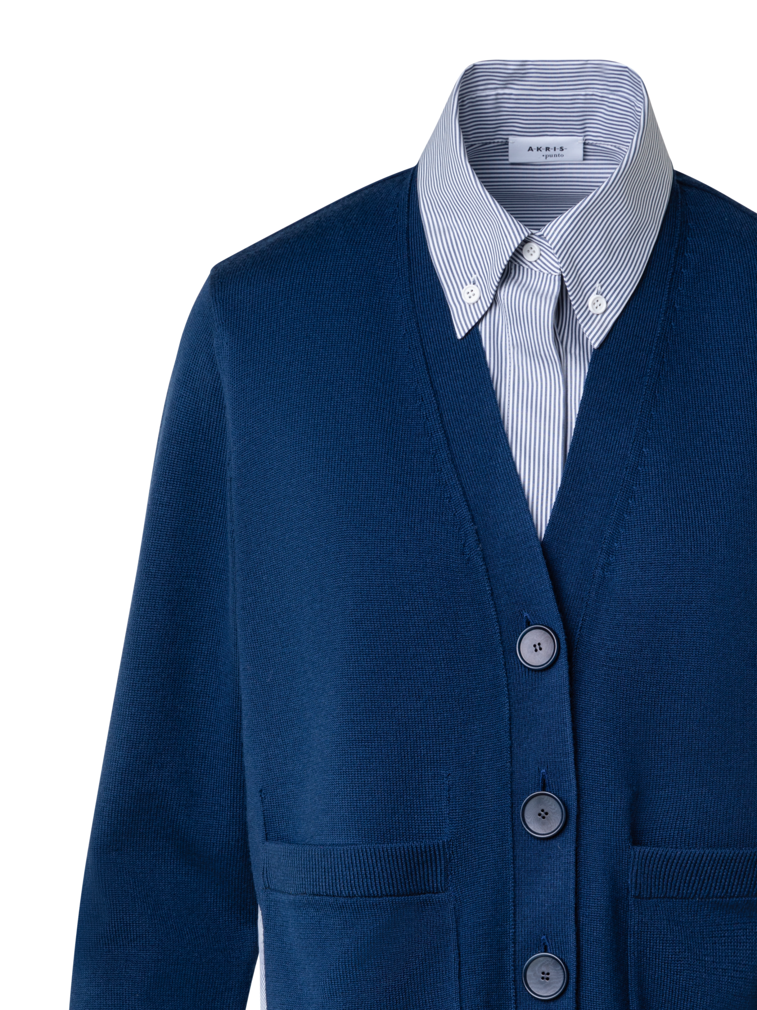 Designer Trompe L'Oeil Knit Cardigan and Blouse - navy - blue - multicolor