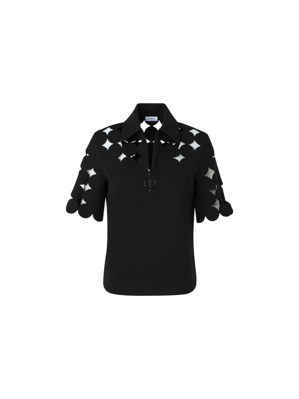 Designer Dropping Dot Cut-Out Polo Shirt - black