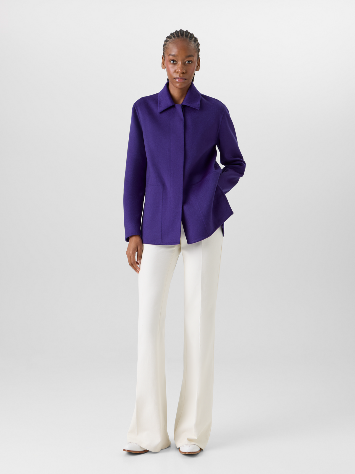 Designer Laars Long Jacket in Cashmere Double-Face - purple #editorial