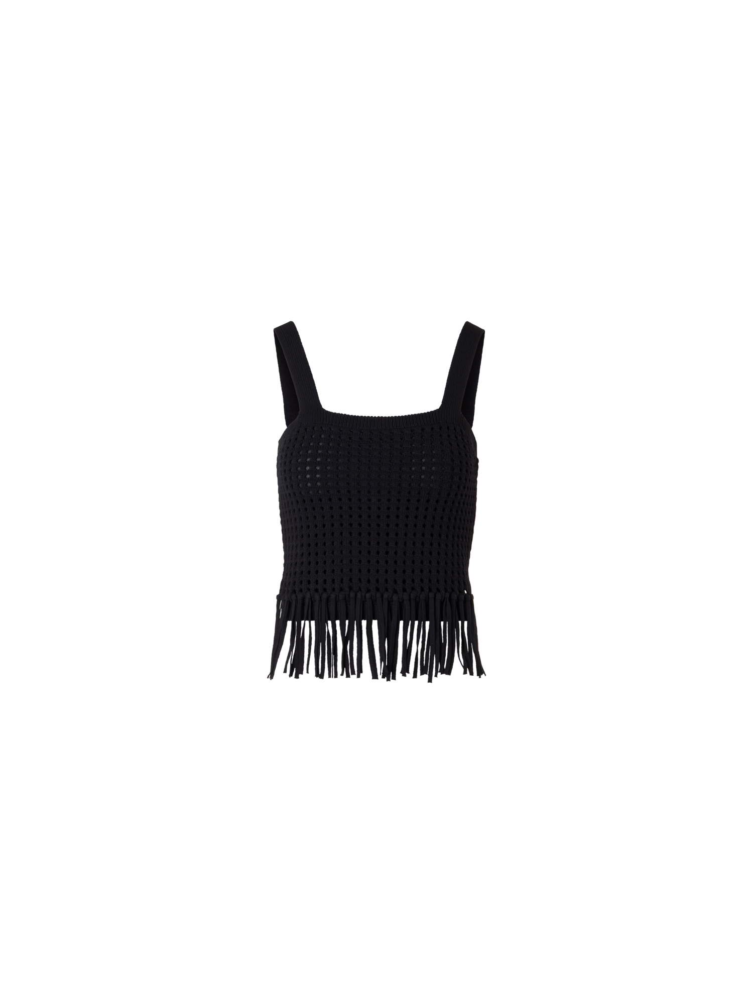 Designer Short Chunky Cotton Mesh Knit Top - black