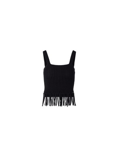 Designer Short Chunky Cotton Mesh Knit Top - black