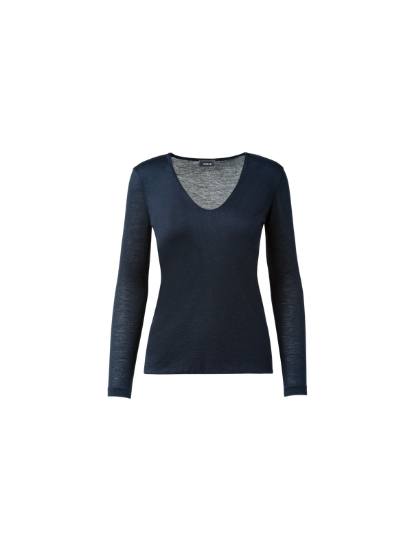 Designer Cashmere Silk Shirt - navy - blue