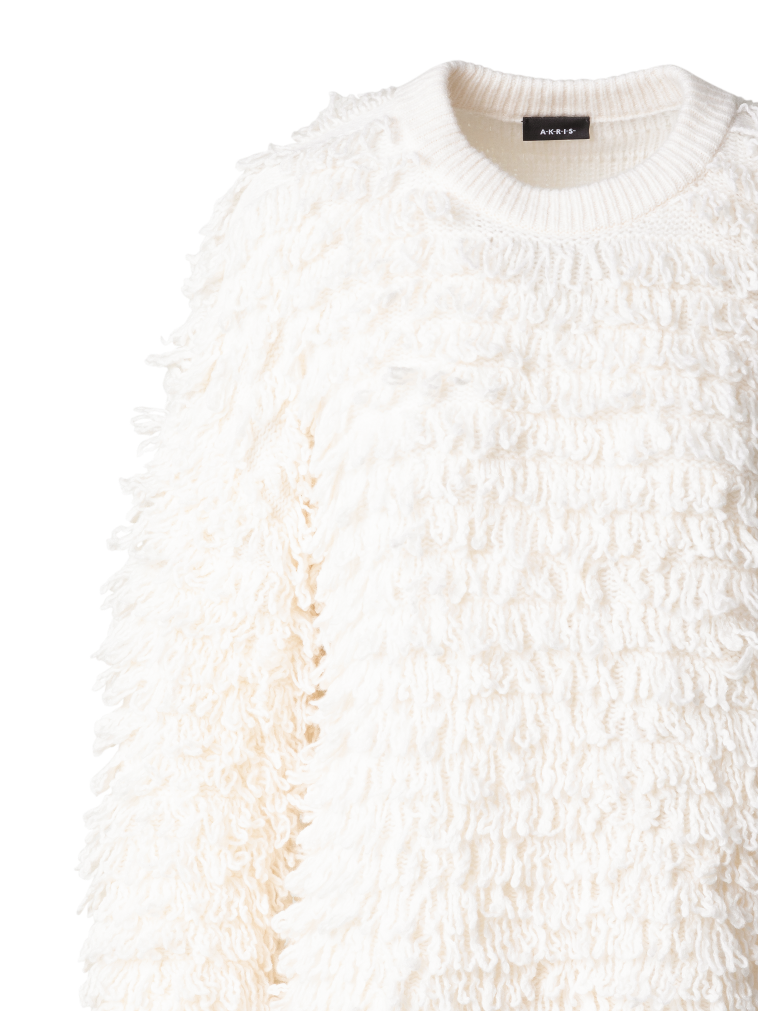 Designer Allover Loops Wool Silk Cashmere Sweater - ecru - white
