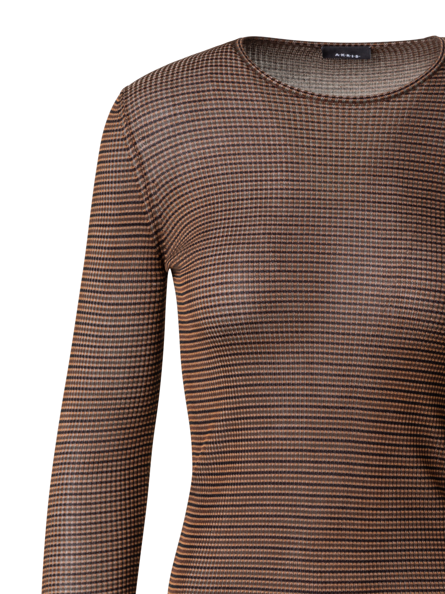 Designer Fitted Silk Sweater with Stripes - brown - beige