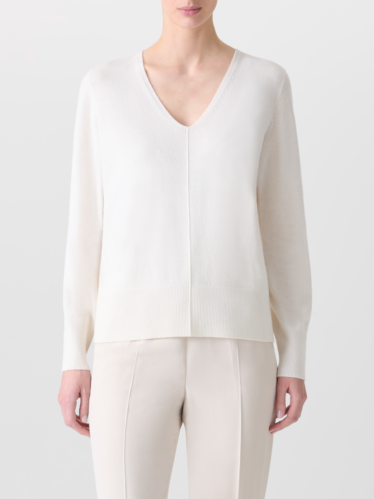 Designer  Pure Cashmere V-Neck Sweater - neutral - ecru - white #editorial