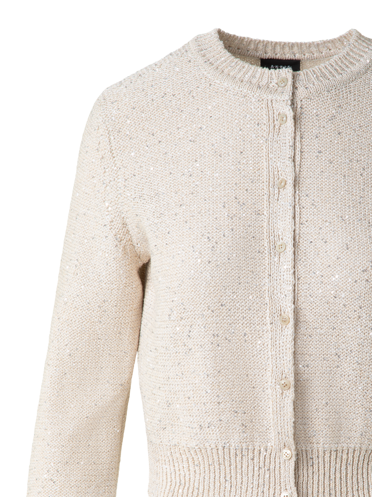 Designer Cardigan in Linen Cotton with Micro Sequins - neutral - pastel - beige